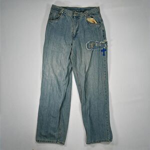 Y2K Makaveli 2Pac Embroidered Baggy Jeans - 34